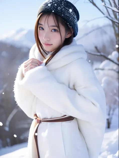 Beautuful Women、18year old 、body shot、snowscape、NSFW、White kimono、snow woman