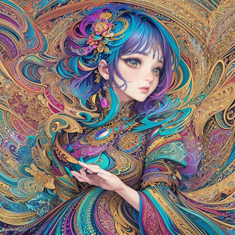 (masterpiece, top quality, best quality, official art, beautiful and aesthetic:1.2), (1girl:1.3), extremely detailed,(fractal art:1.2),colorful,highest detailed,(zentangle:1.2), (dynamic pose), (abstract background:1.5), (treditional dress:1.2), (shiny ski...