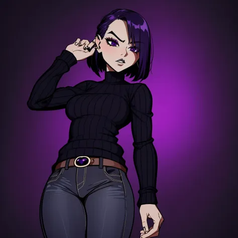 raven, teen titans, purple sweater, jeans, jeans, jeans, nice ass, goth girl, autumn forest background, detailed, detailed, deta...