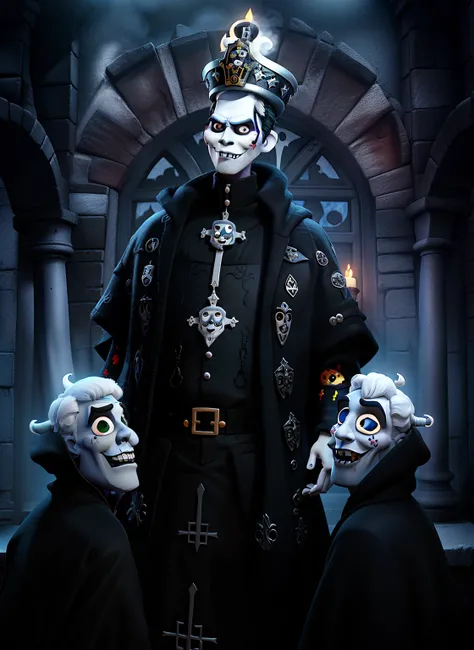 Papa Emeritus and his ghouls in pixar style