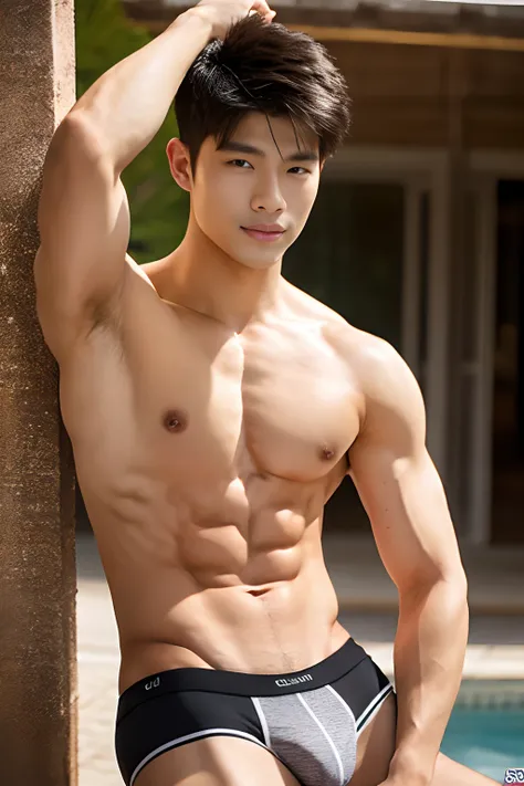 arafed man in a black mesh underwear posing for a picture, asian male, model with attractive body, male model, sexy masculine, lean man with light tan skin, strong masculine features, wonbin lee, male body, asian man, south korean male, attractive body, ma...