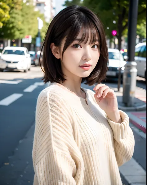 Nikon RAW photo,8 k, Fujifilm XT3,masterpiece, best quality, realistic, photorealistic, ultra detailed,1girl,nvshen, sweater, short hair,