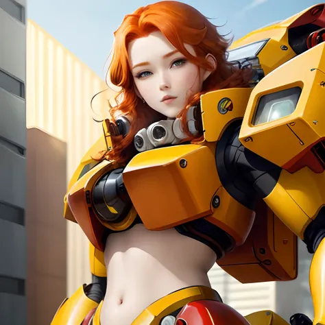 A red-haired beauty in a yellow mecha