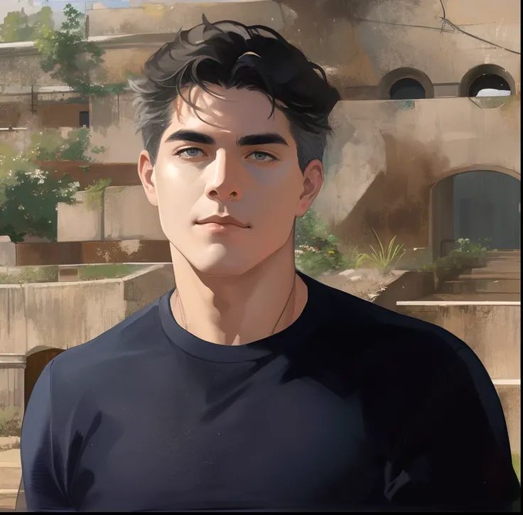 masterpiece, best quality, realistic, 1man, male focus, mature, tall muscular, handsome, [thick eyebrows], portrait, extremely detailed face, gray hair, (short hair)