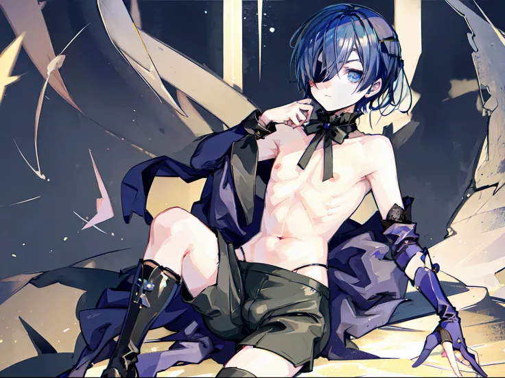 Ciel phantomhive, armpit, croptop, no pants,nude, naked, 1boy, public, have a dick