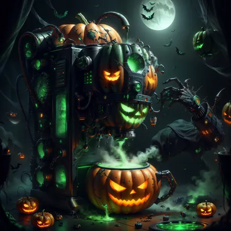 halloween tech , scifi,  supernatural green, scary,
coffee machine