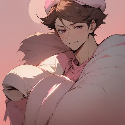 1 man, handsome man, mature man, manly, pretty, 20 year old man, oikawa tooru, pink sweater, ornate detailing, pink focus, illus...