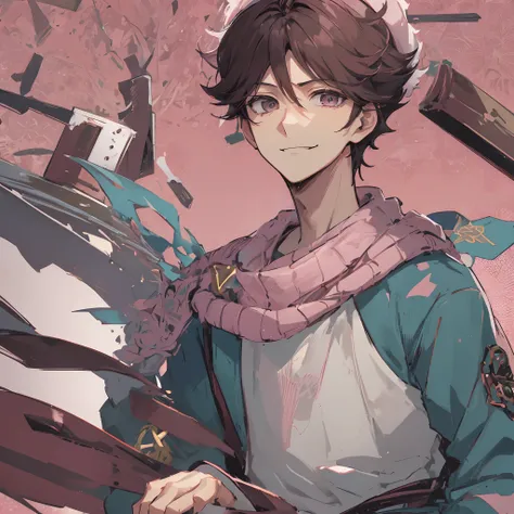 1 man, handsome man, mature man, manly, pretty, 20 year old man, oikawa tooru, pink sweater, ornate detailing, pink focus, illus...