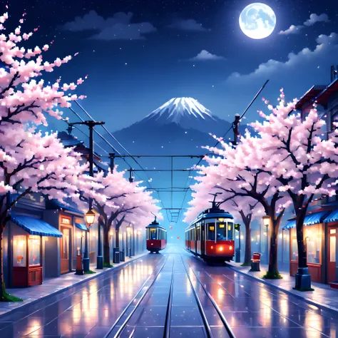 (Cherry blossom And Street:1.5),(landscape:1.5), (Pixel art:1.5), (pixel theme:1.5), (fantasy:1.5), (beautiful scenely:1.5),(landscapes:1.5),(cherry blossom trees:1.5),(tram:1.5),(tram railway centered on street:1.5),(spring:1.5),(street:1.5),(1900s:1.5),(...