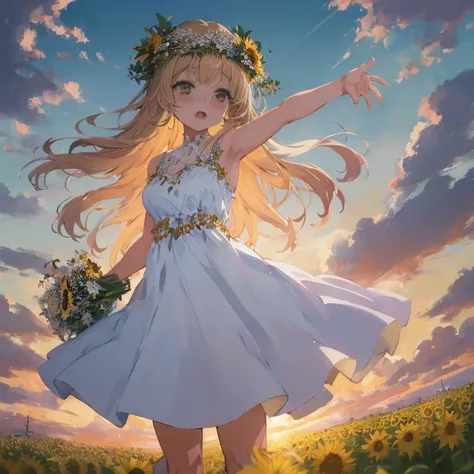 Woman in white dress standing in a flower field, Cute anime waifu in a nice dress, loli in dress, Beautiful anime girl, Anime art wallpaper 8k, Beautiful anime, 4k anime wallpaper, Beautiful sunflower anime girl, beautiful anime artwork, anime art wallpape...