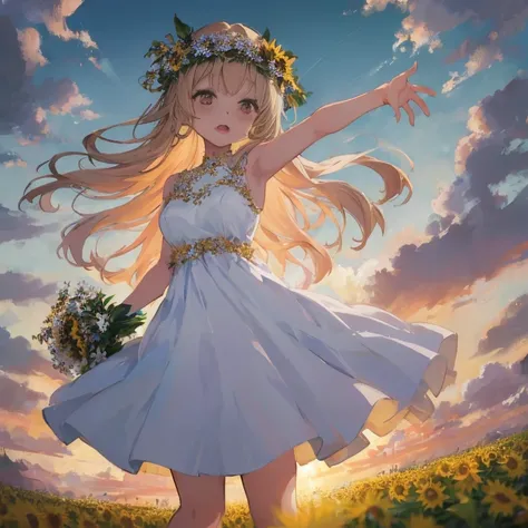 Woman in white dress standing in a flower field, Cute anime waifu in a nice dress, loli in dress, Beautiful anime girl, Anime art wallpaper 8k, Beautiful anime, 4k anime wallpaper, Beautiful sunflower anime girl, beautiful anime artwork, anime art wallpape...