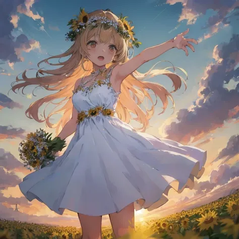 Woman in white dress standing in a flower field, Cute anime waifu in a nice dress, loli in dress, Beautiful anime girl, Anime art wallpaper 8k, Beautiful anime, 4k anime wallpaper, Beautiful sunflower anime girl, beautiful anime artwork, anime art wallpape...