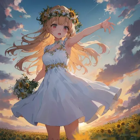 Woman in white dress standing in a flower field, Cute anime waifu in a nice dress, loli in dress, Beautiful anime girl, Anime art wallpaper 8k, Beautiful anime, 4k anime wallpaper, Beautiful sunflower anime girl, beautiful anime artwork, anime art wallpape...