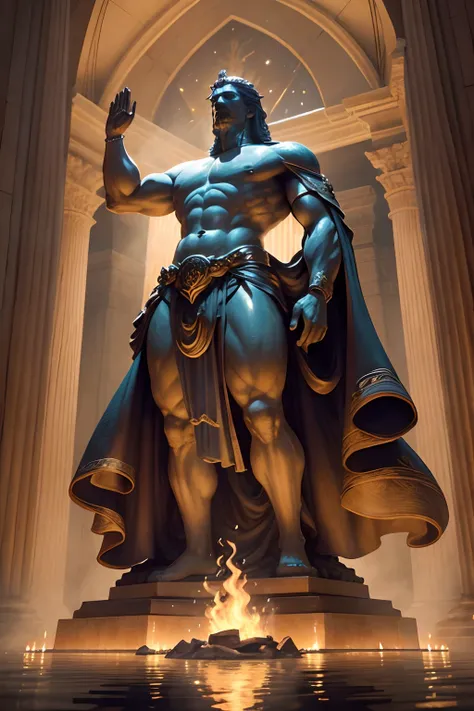 Its truly epic. Em um majestoso templo de pedra antiga, Created in a magical kingdom, We found an imposing statue carved is colossal statue, The imposing and charismatic figure, It is depicted with characteristics that reflect the four elements: Terra, fog...