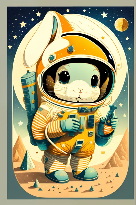 Illustration un lapin astronaute, espace, Fiction scientifique, Personnage mignon, Fond clair, Fond d’éclaboussures abstraites, Conception de t-shirt, Art vectoriel