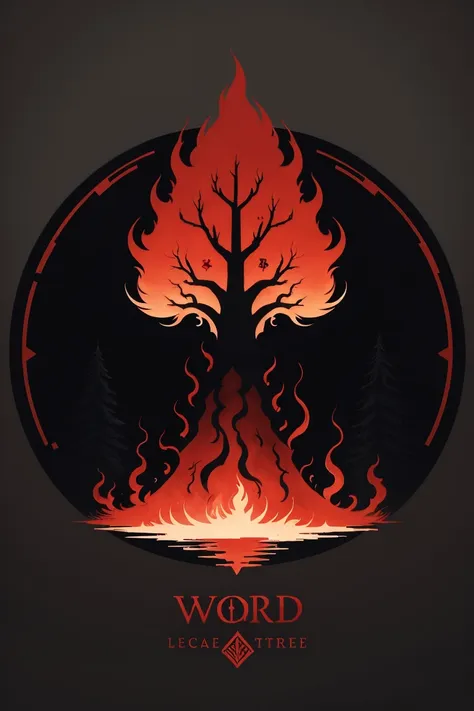 symbols of wildfires and world trees,black& red,symbol logo,designed by leonardo