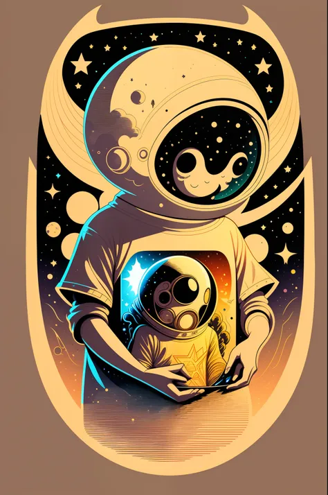 Illustration un extraterrestre , espace, Fiction scientifique, Personnage mignon, Fond clair, Fond d’éclaboussures abstraites, Conception de t-shirt, Art vectoriel