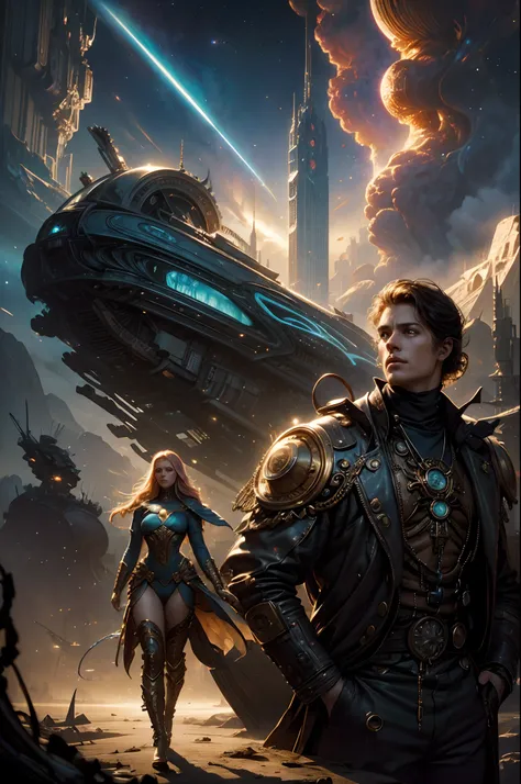 Future City, Universe, Technology, magic, boris vallejo and tom bagshaw, Prophet graphic novel, Cosmic artifacts, Inspired by Earl Norem, deep dream, awarded on cgsociety, looks a bit similar to amy adams, golden turquoise steampunk, anno 2070，reality,01