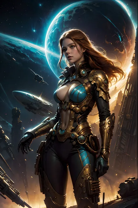Future City, Universe, Technology, magic, boris vallejo and tom bagshaw, Prophet graphic novel, Cosmic artifacts, Inspired by Earl Norem, deep dream, awarded on cgsociety, looks a bit similar to amy adams, golden turquoise steampunk, anno 2070,reality,01