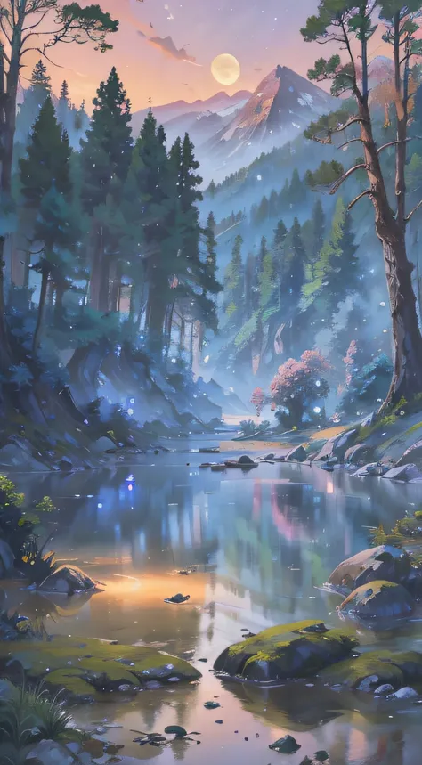 There are two rabbits sitting on rocks close to bodies of water, A beautiful artwork illustration, anime beautiful peace scene, 4 k hd wallpaper illustration, a forest with bunnies, Beautiful art UHD 4 K, Anime fantasy illustration, 4 k hd illustrative wal...