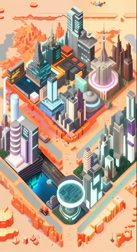 An illustration of a city with a lot of buildings and a lot of people, isometric futuristic game, isometric 8k, isometric game art, incredible isometric screenshot, metaverse concept art, isometric illustration fun, Futuristic city, Tokyo City equidistant,...