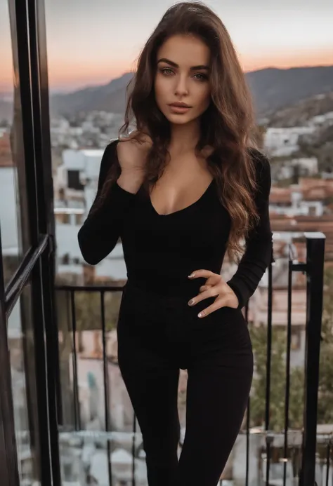 arafed woman with black clothes, sexy girl with brown eyes, portrait sophie mudd, brown hair and large eyes, selfie of a young woman, bedroom eyes, violet myers, without makeup, natural makeup, looking directly at the camera, face with artgram, subtle make...