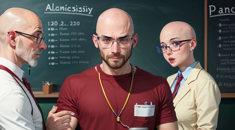 Bald chemistry teacher with cancer