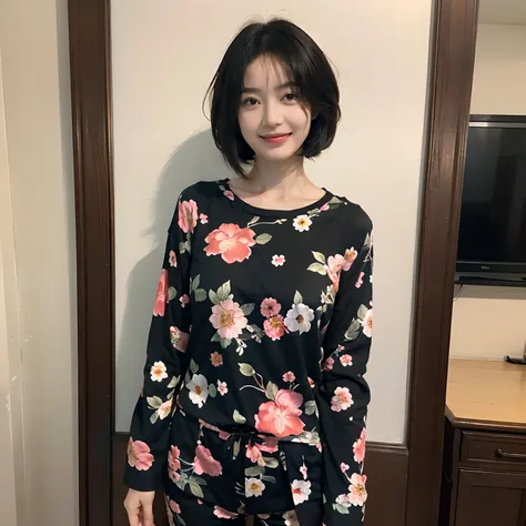 93
(a 20 yo woman,is standing), (a hyper-realistic), (masutepiece), ((short-hair:1.46)), (smooth black hair), wear long pants, (...