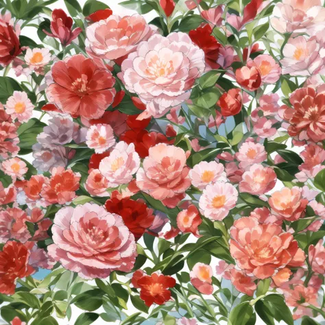 generate graphics，the aspect ratio is 3 to 4，realistic style，the picture is covered with many flowers，the foliage below can be f...