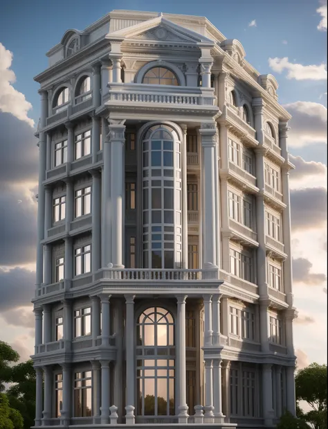 realistic photo multistory building, neo - classical style, realistic building (super detailed), high quality architectural art,...