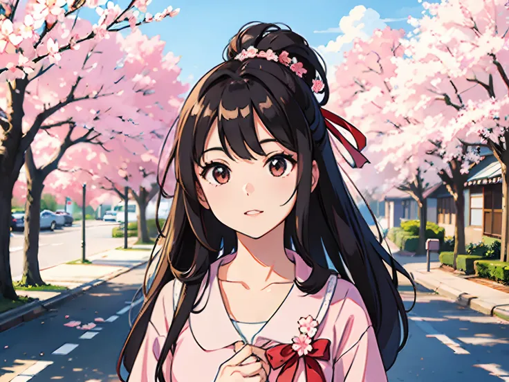 Cherry blossom And Street, masterpiece, best quality, super detail