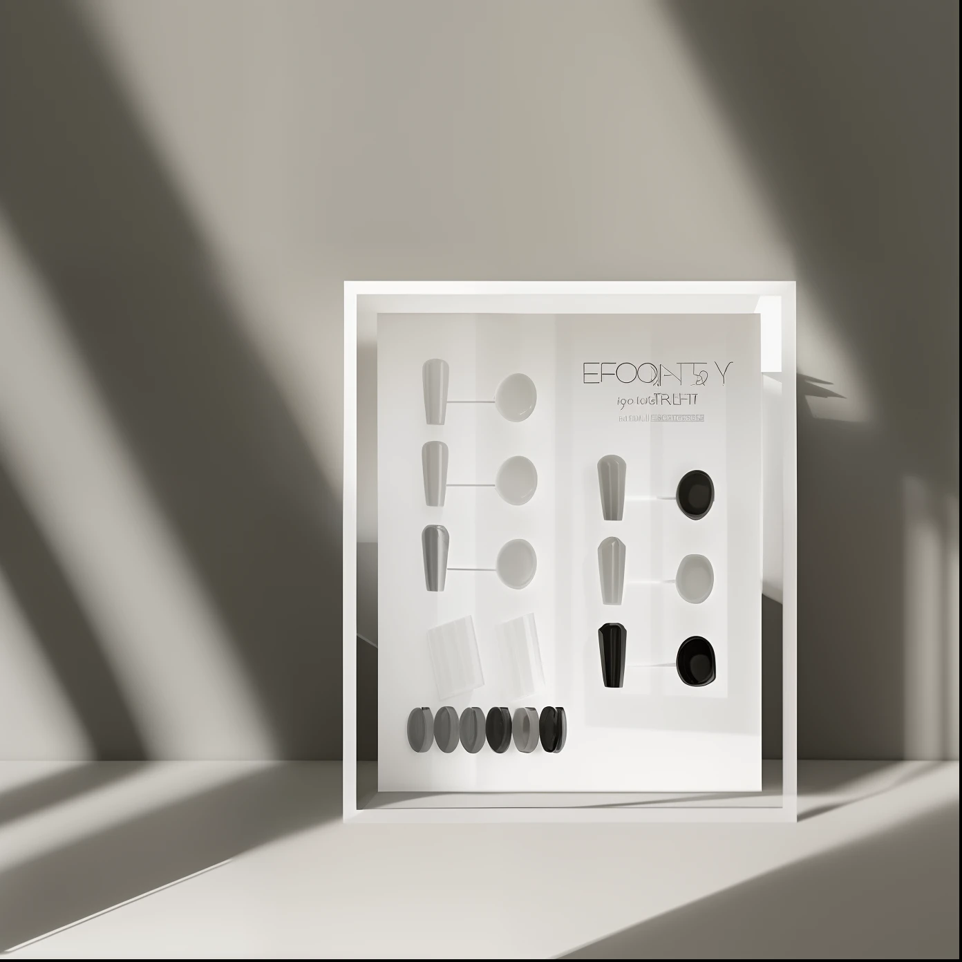 At the foot of the wall is a white glass panel，Sunlight and shadows shone on it，Black and white tones，products shot，product showcase，the detail，ray tr. Metzke works，32K，Ray traching，lightand shade contrast，Photographic works