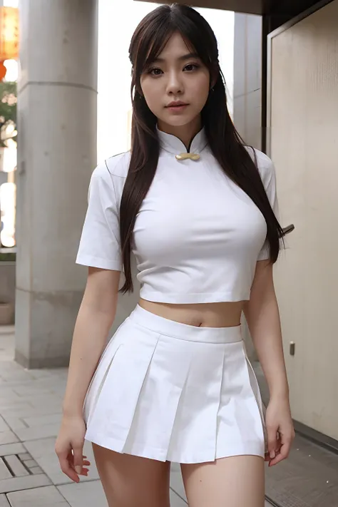 cosplay girl  chinese face white top short skirt