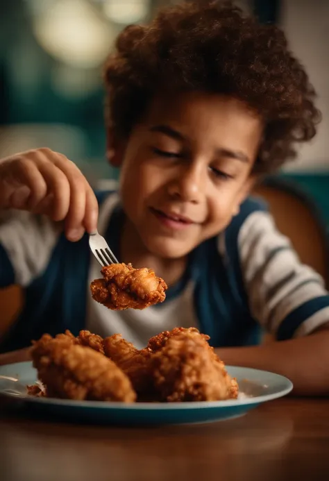 Boy eating fried chicken