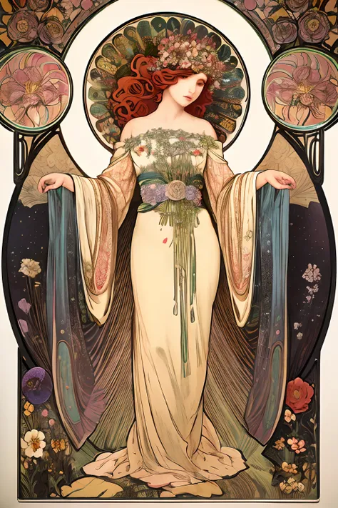 (art nouveau:1.25), Maximalism artstyle,neon theme,suprematism,beautiful detailed flower, beautiful detailed eyes,hyper detailed,flower,hyper quality,,eyes,flower and hair is same color,beautifuly color,face,her hair is becoming flower, flower,hair,flower,...