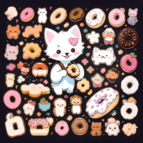 graphic_Art Book(Prompt=「Simple and trendy stickers for young women featuring donuts and dogs」