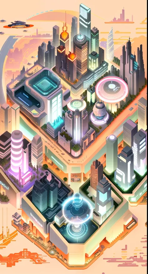 Urban illustration with futuristic architecture and futuristic clocks, isometric futuristic game, Futuristic city, isometric 8k, hyper-futuristic city, futuristic urban background, Utopian city, detailed photo of virtual world, futuristic utopian metropoli...