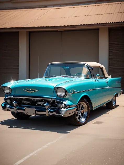 Full side photo of a 1959 Chevrolet Bel Air convertible, MODIFICADO, ESTILO HOT ROD, RODA ESTRELA, RODA LARGA, RODA ENORME, TRUCK WHEEL, SWIVEL AS WIDE AS POSSIBLE, cor: portanto: metalic, Headlights on, VIDROS ESCUROS, DETALHES EM COR DOURADO, FRISOS EM C...