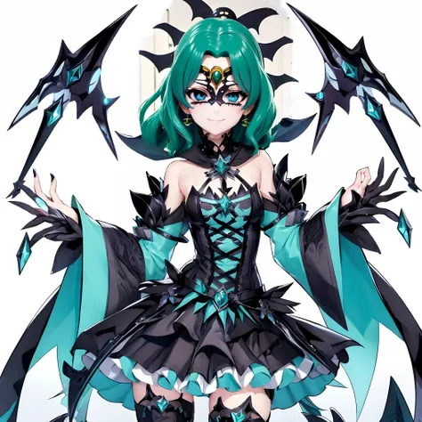 sailor neptune of the fallen. female solo. aqua color hair. brainwashed eyes. a black mask that hides the eyes. evil costume. ne...