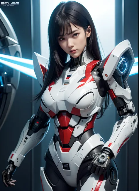 Textured skin, Super Detail, high details, High quality, Best Quality, hight resolution, 1080p, hard disk, Beautiful,(cyborgs),(Missiles from the chest),(Machine gun from both hands),beautiful cyborg woman,Mecha Cyborg Girl,Battle Mode,Girl with a Mecha Bo...