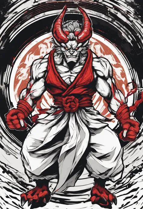 oni symbol in a thin circle with white and black background for oni