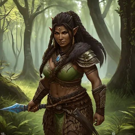 Obra prima melhor qualidade, A Female Orc Warrior tribal linda em uma floresta, On a beautiful morning, intrincado extremamente detalhado, 8k, ultra realista