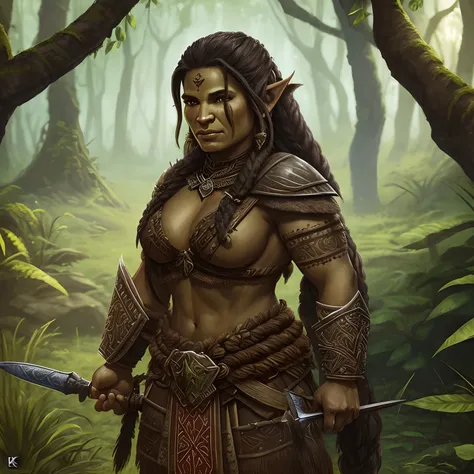 Obra prima melhor qualidade, A Female Orc Warrior tribal linda em uma floresta, On a beautiful morning, intrincado extremamente detalhado, 8k, ultra realista