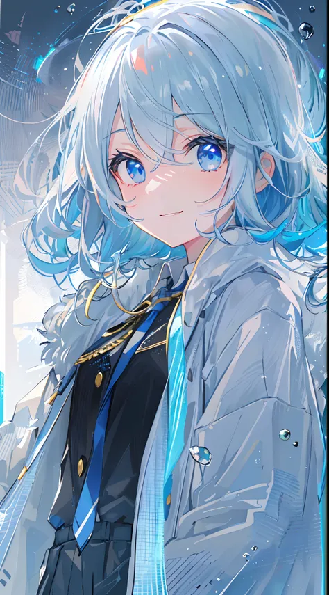 ((top-quality)), ((​masterpiece)), ((ultra-detailliert)), (Extremely delicate and beautiful), girl with, 独奏, cold attitude,((Black jacket)),She is very(relax)with  the(Settled down)Looks,A dark-haired, depth of fields,Evil smile,Bubble, under the water, Ai...