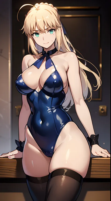 NSFW、（masutepiece、of the highest quality、Best Quality、Official art、Beautiful CG,）artoria、Colossal tits、Photorealsitic、（Rolling eyes:1.5）、masturbation、Smile embarrassedly、Heart symbol in the eye、NSFW、Vegas Casinos、Slingshot swimsuit、tights、neck tie、Navel co...