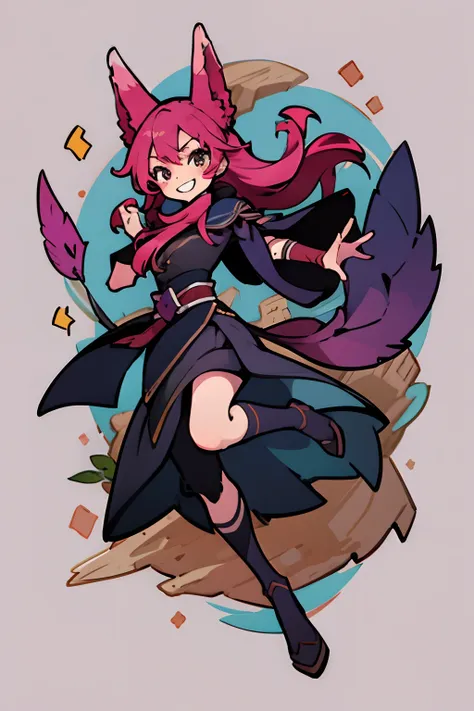 female character, 1girl, xayah ears, hard pink hair, league of legends, onmyoji detailed art, xayah from league of legends, pop,...