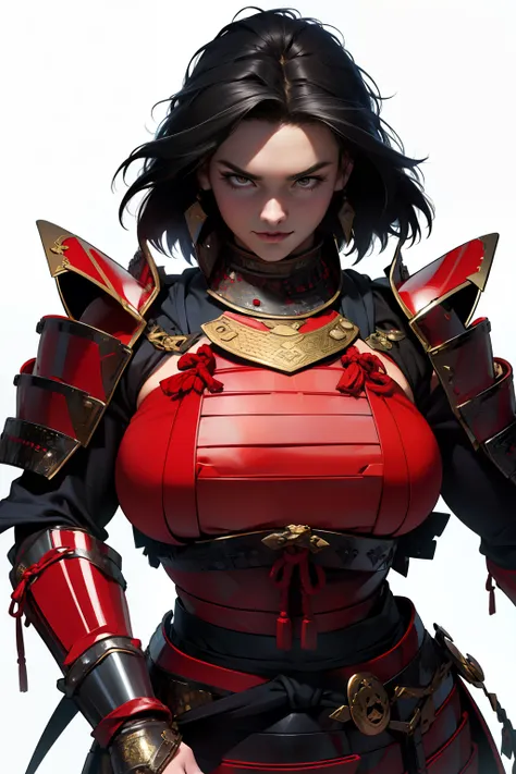 (High resolution, Pixels are perfect, luxurious illustration), (hyper quality, masutepiece, Ethereal: 1.4),(Solo:1.4), Black hair, Very short hair, ((spiked hair)),  Yellow eyes, (angry), pale skin, (((((((muscular))))))), ((thick thighs)), ((Huge breasts)...