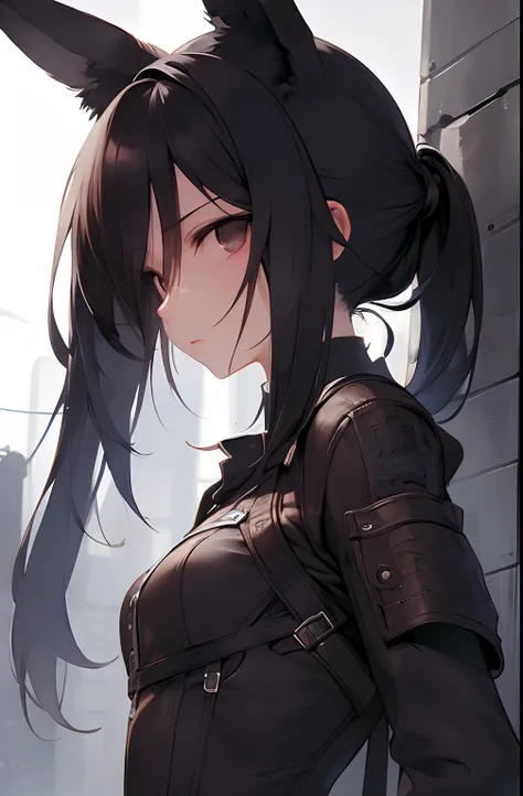 masterpiece,best quality,1girl,original character,sky,gloomy,Combat posture,sinister gang,butyric,Minimalism,Impact art,ruins,black eyes,close up