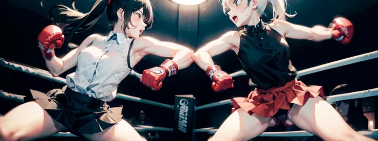 2girls,fistfighting,fighting stance,angry,face to face,masterpiece,painful,boxing panties