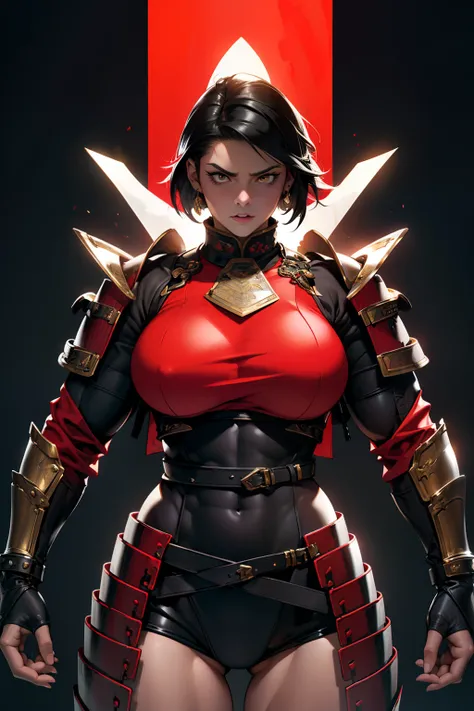 (High resolution, Pixels are perfect, luxurious illustration), (hyper quality, masutepiece, Ethereal: 1.4),(Solo:1.4), Black hair, ((((Very short hair)))), ((spiked hair)), Yellow eyes, (angry), pale skin, (((((((muscular))))))), ((thick thighs)), ((Huge b...